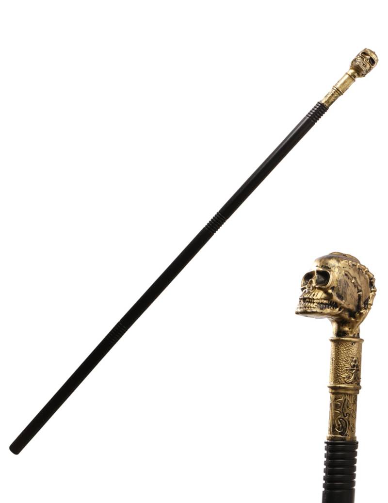 Gehstock mit goldenem Totenkopf 107cm Kunststoff Gehstock mit goldenem Totenkopf 107cm Kunststoff von CHAKS