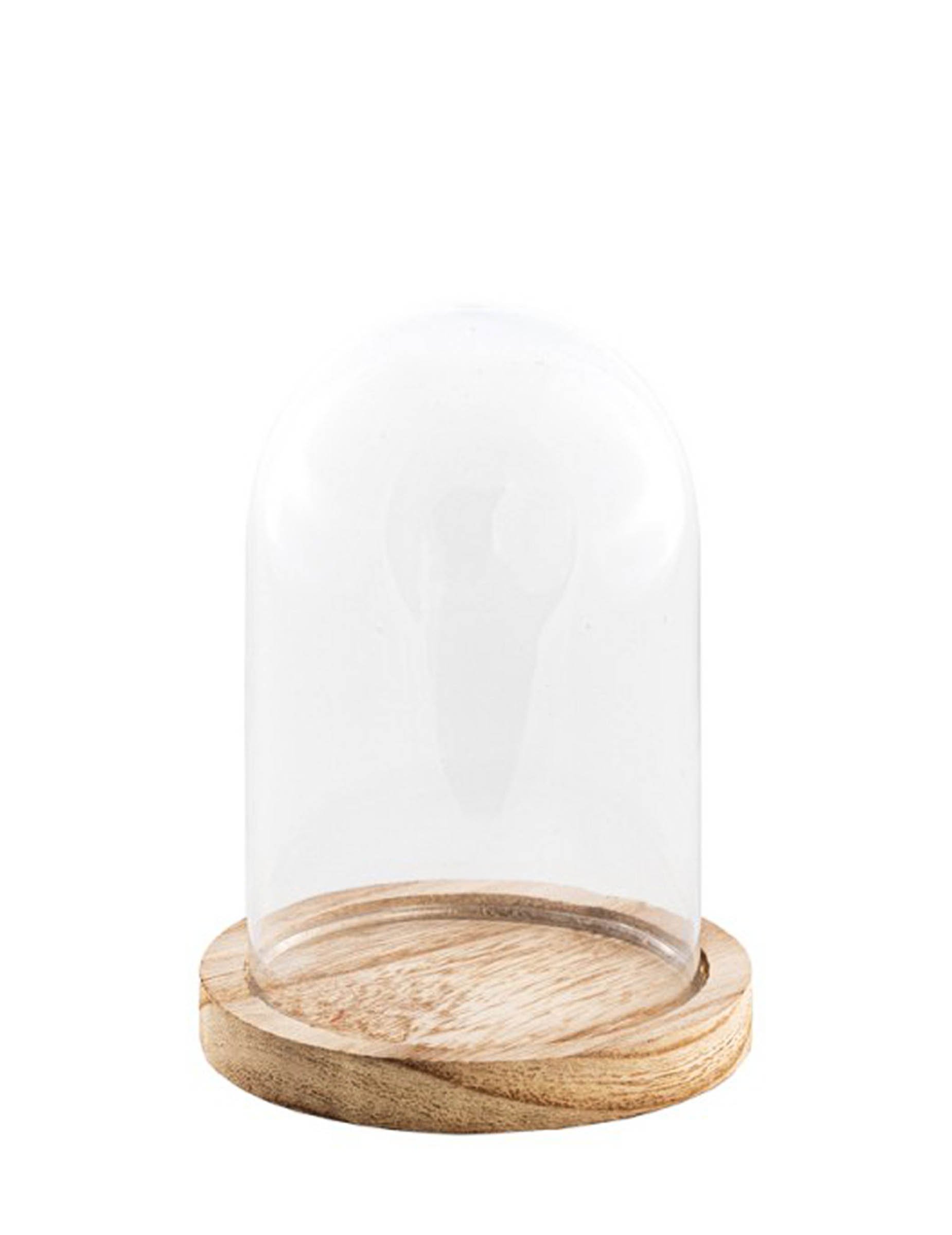 Glasglocke mit Holzsockel 13 cm, Glasglocke Holz 13,7 cm von CHAKS