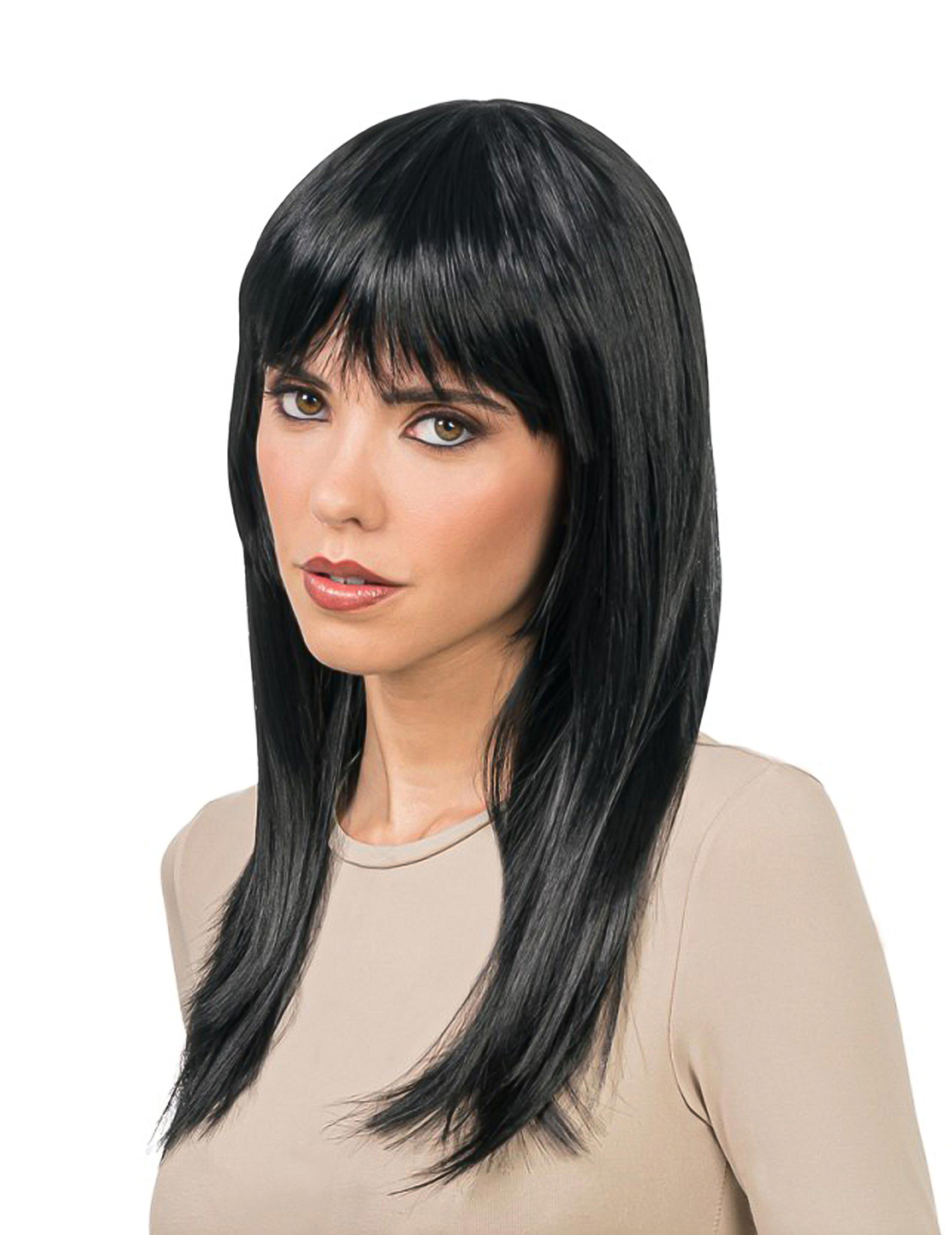 Lange schwarze Luxus-Perücke frisierbar für Damen Lange schwarze Luxus-Perücke frisierbar für Damen von CHAKS
