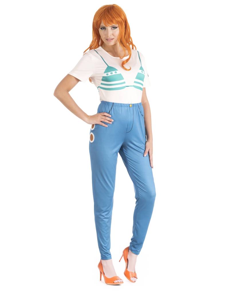 One Piece Damenkostüm Nami Erwachsene weiß-blau-orange von CHAKS