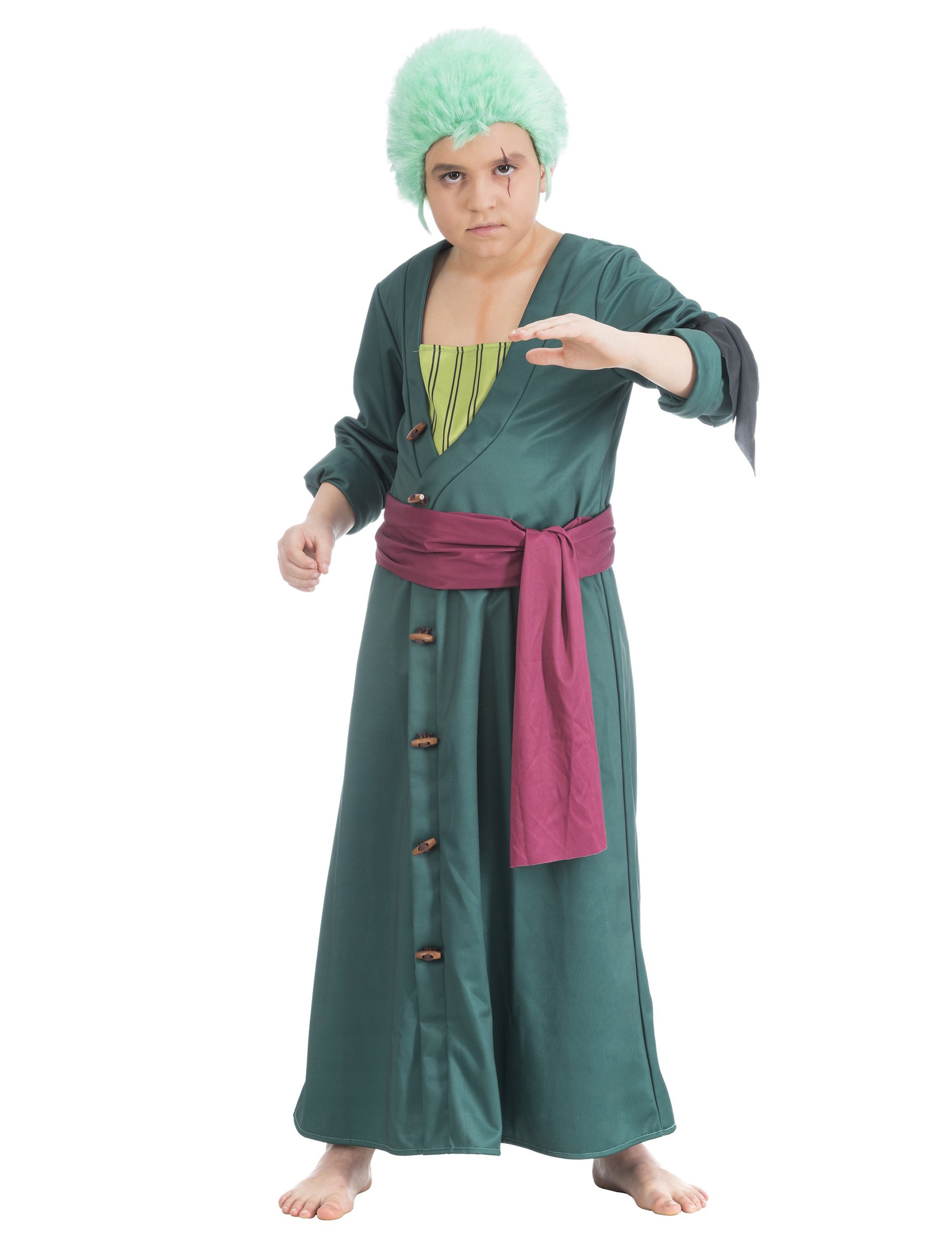 One Piece Kinderkostüm Zoro mit Gürtel grün von CHAKS