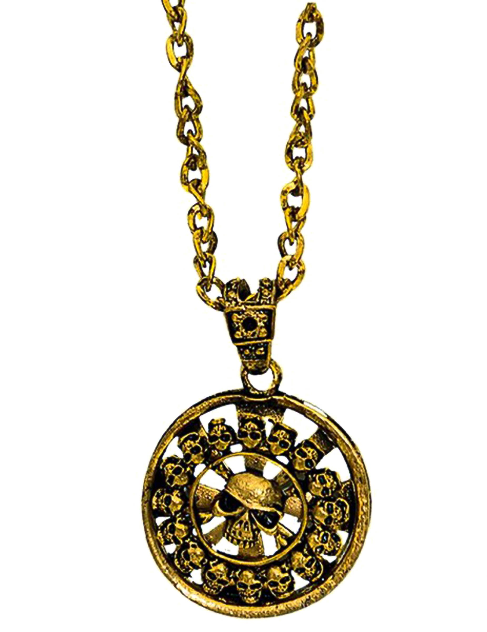 Piraten Halskette mit Totenkopf Medaillon Gold von CHAKS