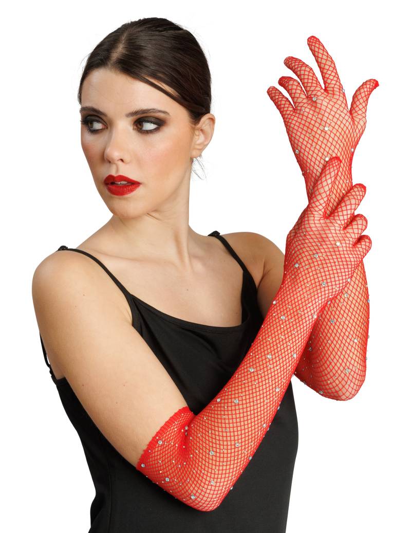 Rote Netz-Handschuhe mit Strass für Erwachsene Rote Netz-Handschuhe mit Strass für Erwachsene von CHAKS