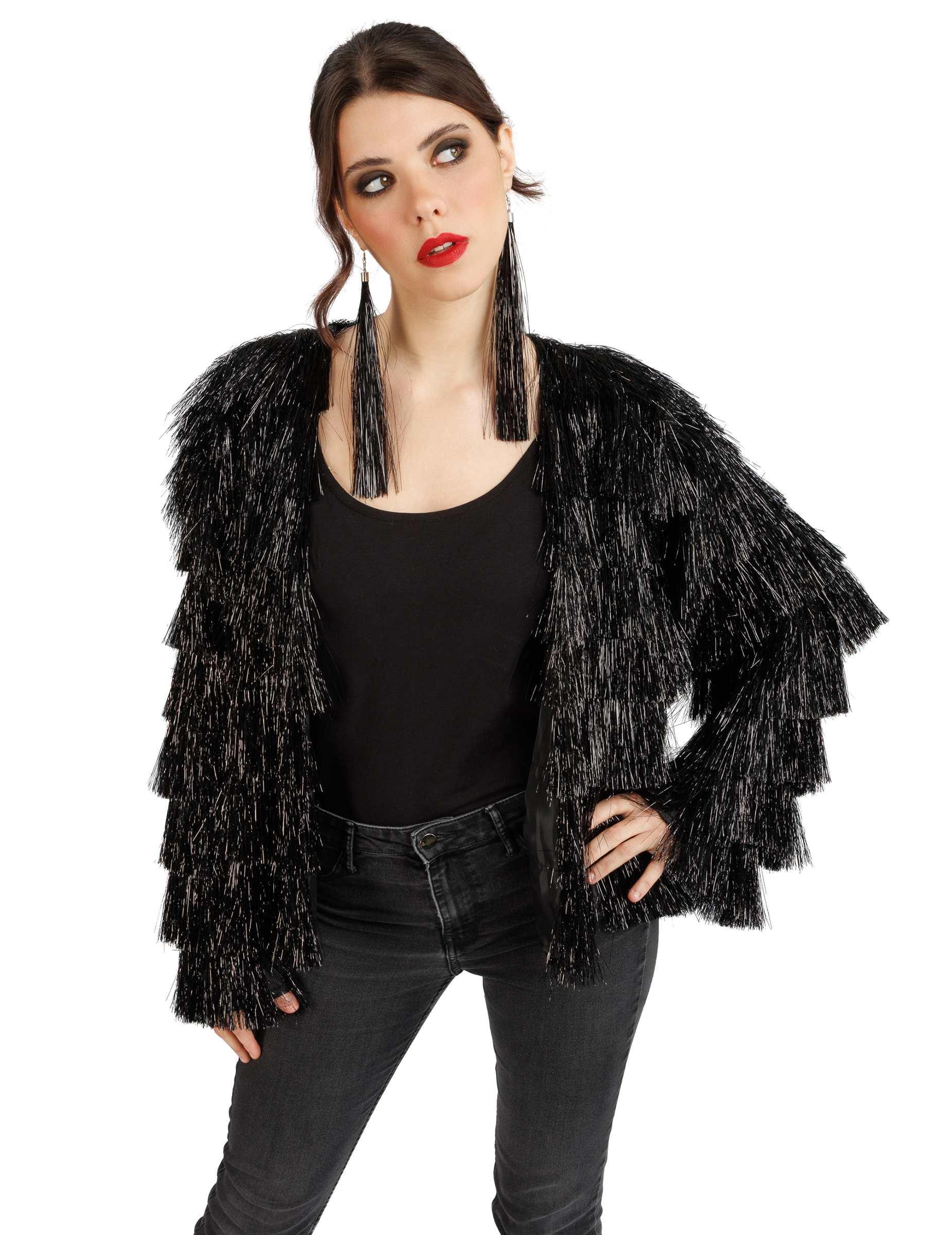 Schwarze Fransen-Festivaljacke für Damen Schwarze Fransen-Festivaljacke für Damen von CHAKS