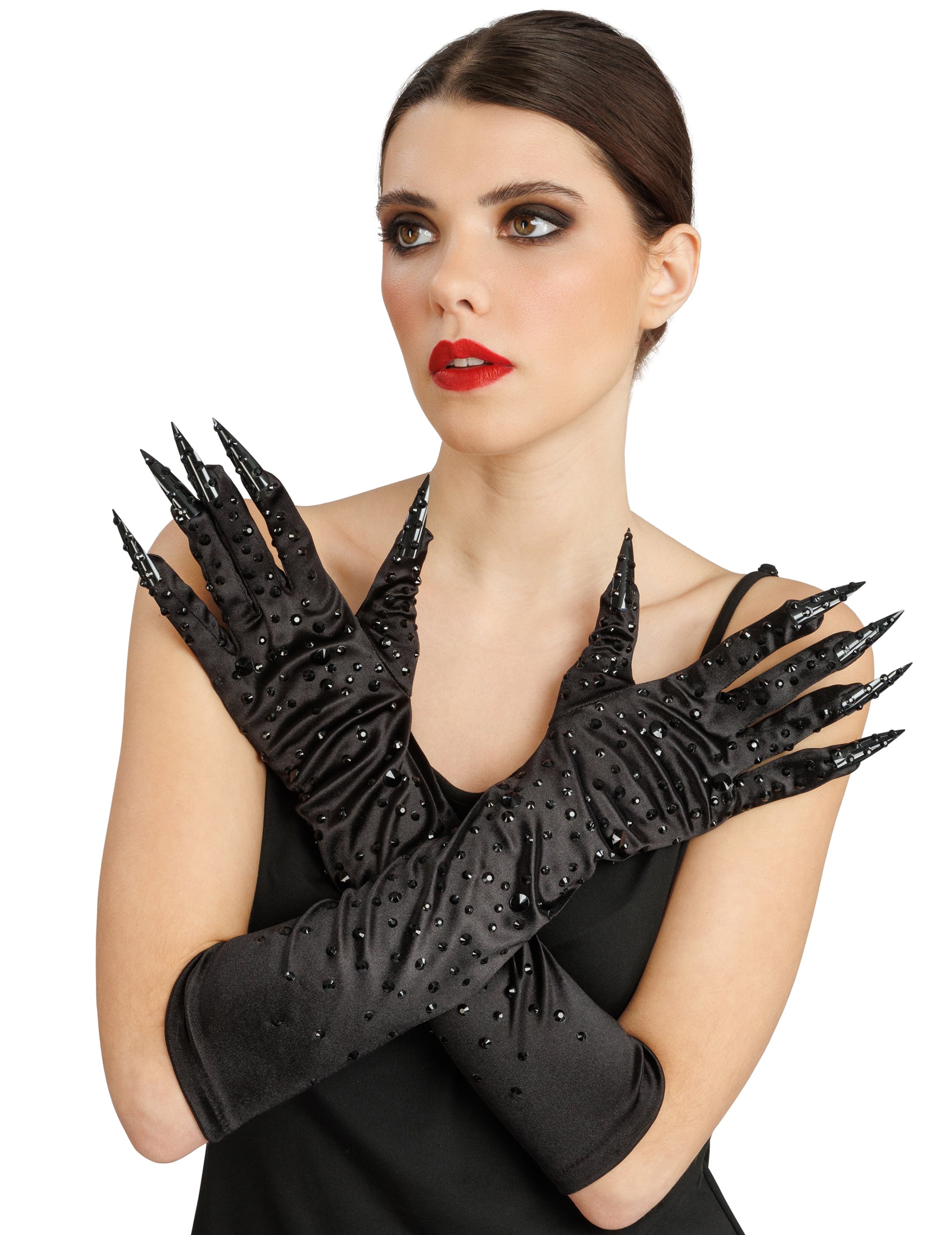 Schwarze Handschuhe mit Strass und Kunstnägeln für Erwachsene Schwarze Handschuhe mit Strass und Kunstnägeln für Erwachsene von CHAKS