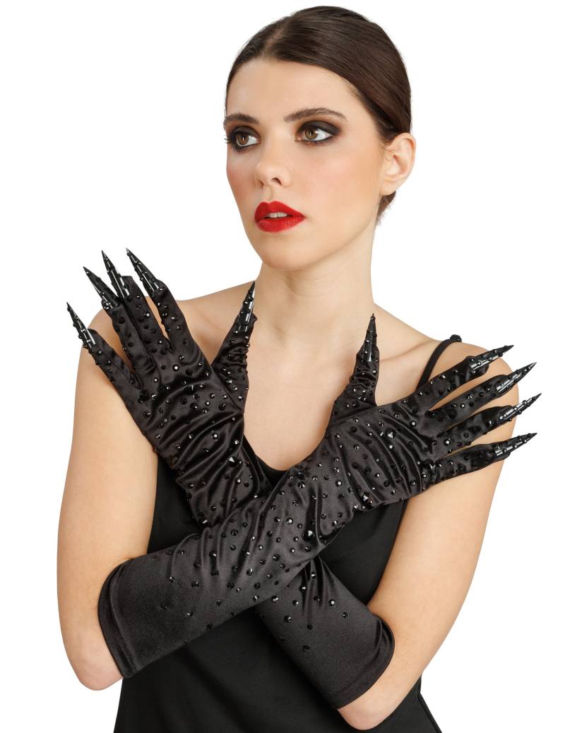Schwarze Handschuhe mit Strass und Kunstnägeln für Erwachsene Schwarze Handschuhe mit Strass und Kunstnägeln für Erwachsene von CHAKS