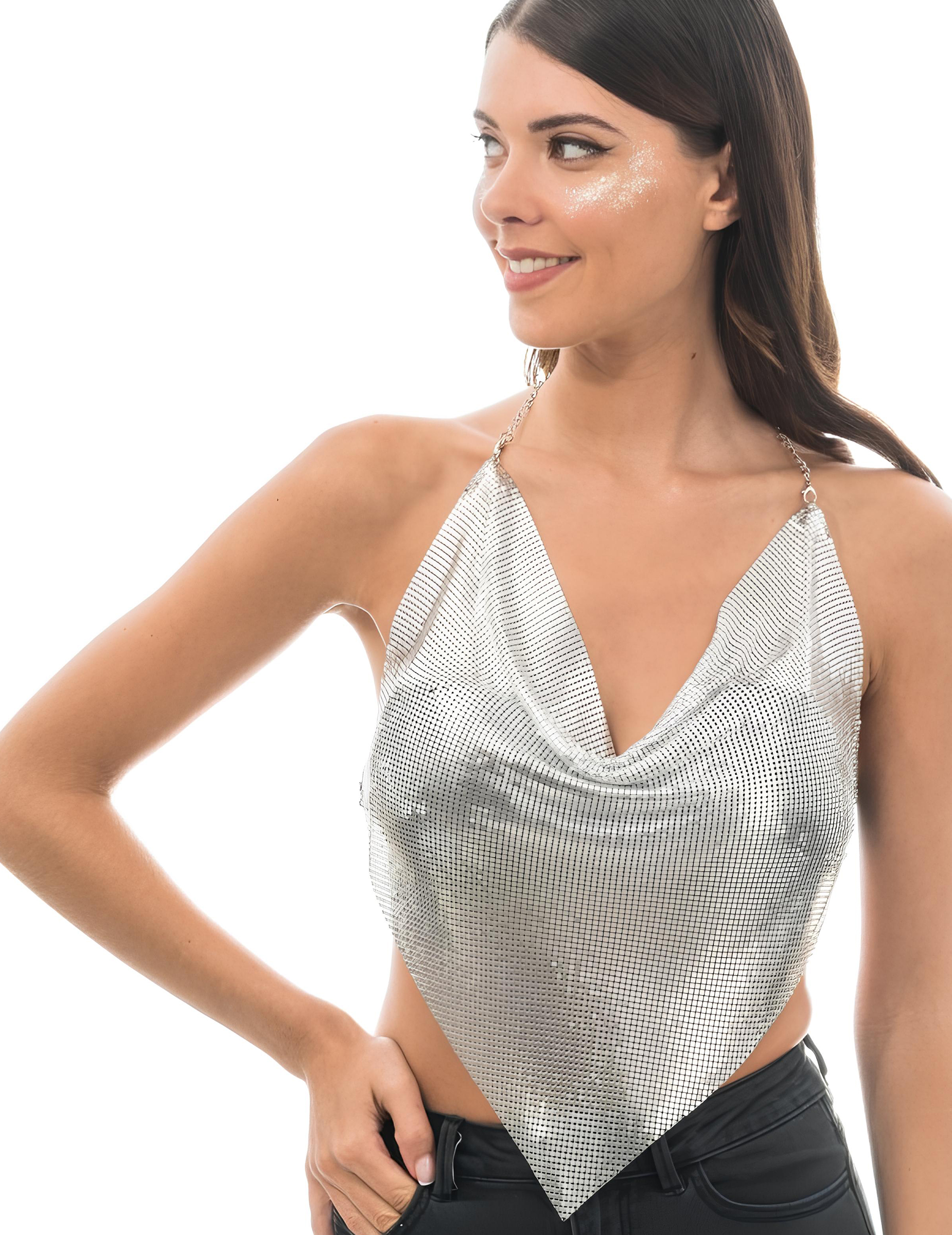 Silbernes Metallic-Festival-Top für Erwachsene von CHAKS