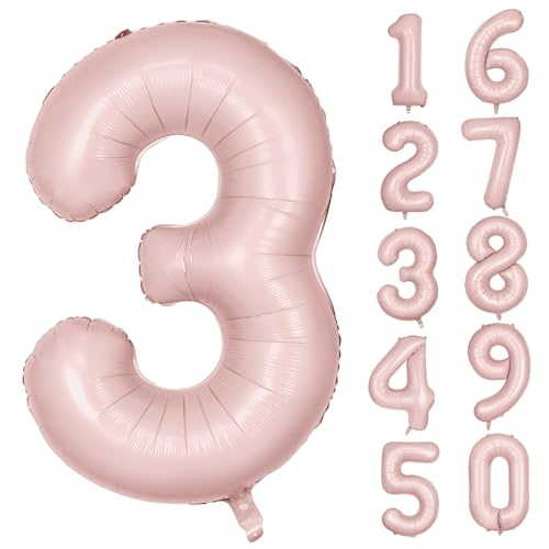 101.6 cm Matt Rosa Zahl 3 Luftballons Rosa 3. Geburtstag Ballon Matt Rosa Zahlenballon Riesige Heliumfolie Zahlenballons Geburtstag Hochzeit Party Digitale Dekorationen (Nummer 3) von CHANGZHONG