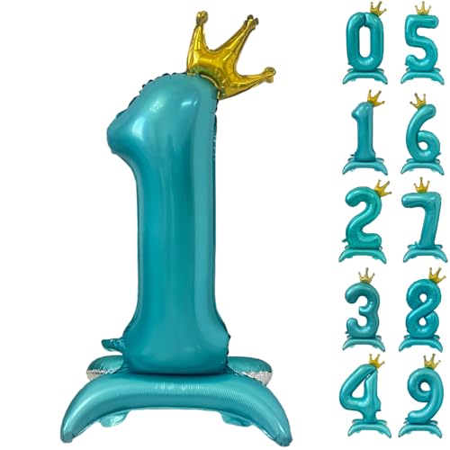 106.7 cm Blau Zahlenballon Stehende Zahl 1 Ballon mit Krone Blau Krone Ballons 0-9 Helium Folienballons für Geburtstagsfeier Dekorationen Supplies Digital 1 von CHANGZHONG