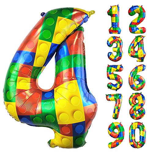 CHANGZHONG® Baustein Geburtstag Ballon Zahl 4 in Farbe Riesen Folienballon Mylar luftballon für Mädchen Jungen Geburtstag Party Dekoration Supplies von CHANGZHONG