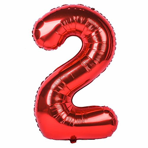 40 Zoll 0 to 9 in Rot Nummer Folienballon Helium Zahlenballon Luftballon Riesenzahl Party Hochzeit Kindergeburtstag Geburtstag (Nummer 2) von CHANGZHONG