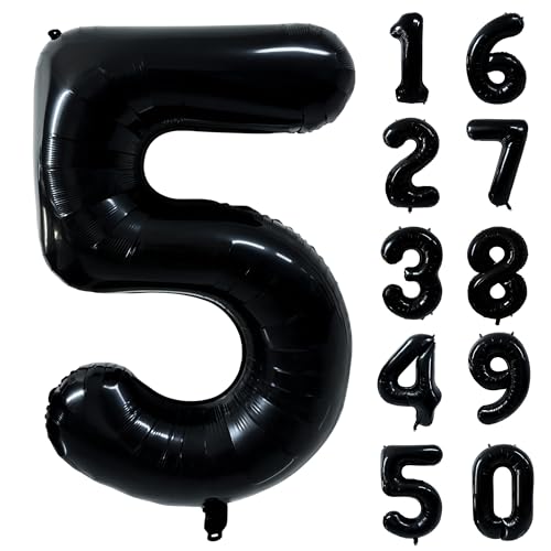 40 Zoll 0 to 9 in Schwarz Nummer Folienballon Helium Zahlenballon Luftballon Riesenzahl Party Hochzeit Kindergeburtstag Geburtstag Nummer 5 von CHANGZHONG