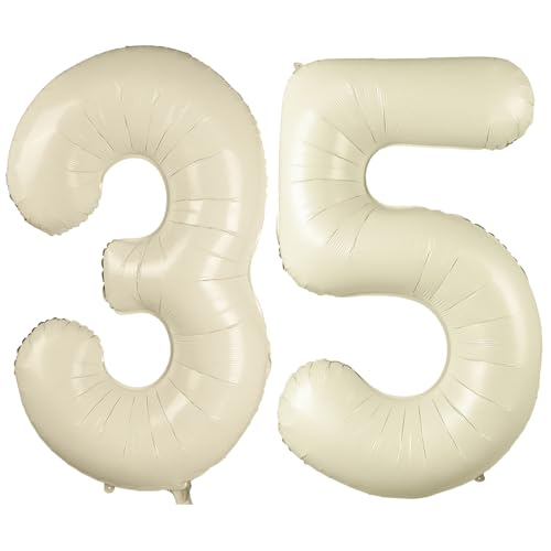 40 Zoll Creme Weiß Luftballon Zahlen 35 Creme Weiß Ballon 35. Geburtstag Deko Beige Folienballon Zahl 35 Riesenzahl Ballon 35 Party Hochzeit Kindergeburtstag Geburtstag Nummer 35/53 von CHANGZHONG