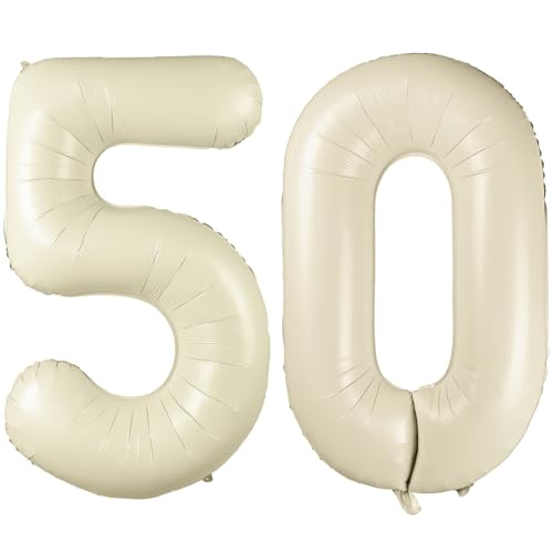 40 Zoll Creme Weiß Luftballon Zahlen 50 Creme Weiß Ballon 50. Geburtstag Deko Beige Folienballon Zahl 50 Riesenzahl Ballon 50 Party Hochzeit Kindergeburtstag Geburtstag Nummer 50 von CHANGZHONG