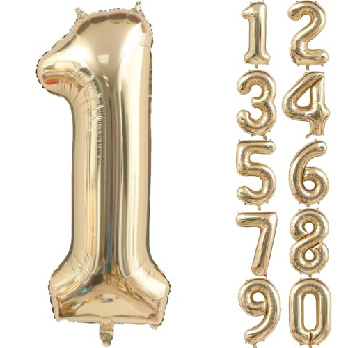 40 Zoll Gold Luftballon Zahlen 1 Hellgold Champagner Ballon 1. Geburtstag Deko Folienballon Riesenzahl Party Hochzeit Kindergeburtstag (Nummer 1) von CHANGZHONG