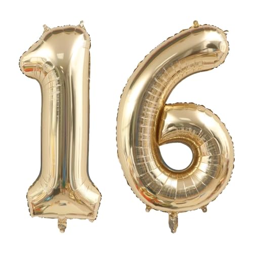 40 Zoll Gold Luftballon Zahlen 16 Champagner Ballon 16. Geburtstag Deko Folienballon Riesenzahl Party Hochzeit Kindergeburtstag Nummer von CHANGZHONG