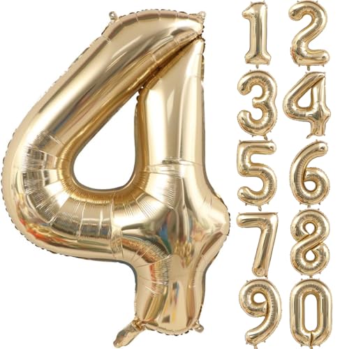 40 Zoll Gold Luftballon Zahlen 4 Hellgold Champagner Ballon 4. Geburtstag Deko Folienballon Riesenzahl Party Hochzeit Kindergeburtstag (Nummer 4) von CHANGZHONG