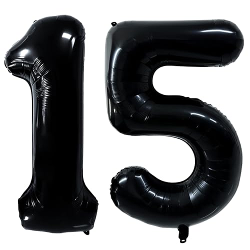 40 Zoll Schwarz Luftballon Zahlen 15 Schwarz Ballon 15. Geburtstag Deko Zahlenballons 15 Riesen Helium Luftballon 51 Party Dekoration Hochzeit Geburtstag Nummer 15/51 von CHANGZHONG