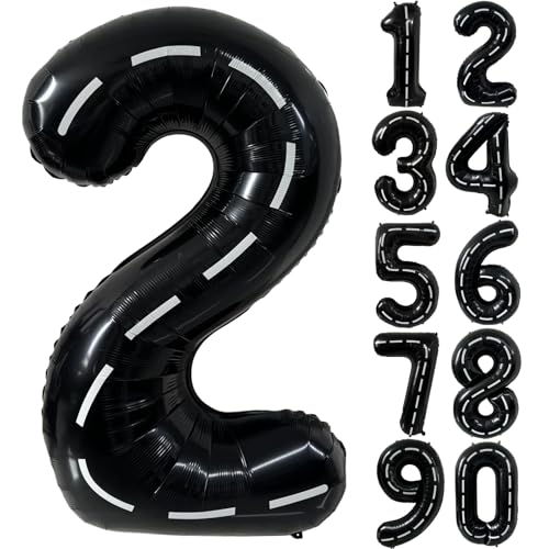 40 Zoll Schwarz Zahl 2 Luftballon Schwarz und Weiß Streifen Luftballon 2 Schwarz Geburtstag Ballon Schwarz Folienballon Rennwagen Ballons Autos Party Dekoration Geburtstagsdeko Jubiläum Deko von CHANGZHONG