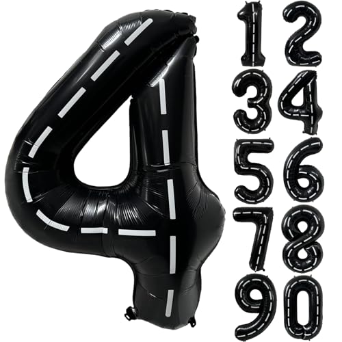 40 Zoll Schwarz Zahl 4 Luftballon Schwarz und Weiß Streifen Luftballon 4 Schwarz Geburtstag Ballon Schwarz Folienballon Rennwagen Ballons Autos Party Dekoration Geburtstagsdeko Jubiläum Deko von CHANGZHONG