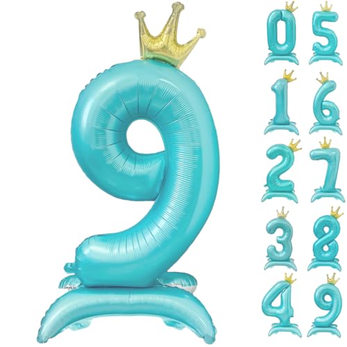 42 Zoll Blau Zahl Ballon Stehende Zahl 9 Luftballon mit Krone Hellblau Krone Ballon Zahlen 0-9 Groß Helium Ballons für Geburtstag Party Dekorationen Hochzeit Deko 42 Zoll Blau Zahl Ballon Stehende Zahl 9 Luftballon mit Krone Hellblau Krone Ballon Zahlen 0-9 Groß Helium Ballons für Geburtstag Party Dekorationen Hochzeit Deko von CHANGZHONG