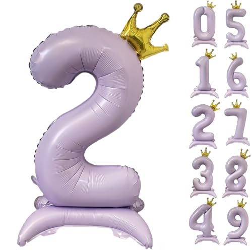 42 Zoll Lila Zahl Ballon Stehende Zahl 2 Luftballon mit Krone Hell Lila Krone Ballon Zahlen 0-9 Groß Helium Ballons für Geburtstag Party Dekorationen Hochzeit Deko von CHANGZHONG