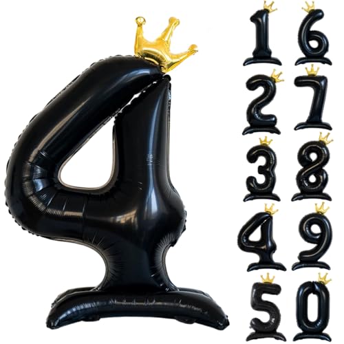 42 Zoll Schwarz Ballon Stehende Zahl 4 Luftballon mit Krone Schwarz Krone Ballon Zahlen 0-9 Groß Helium Ballons für Geburtstag Party Dekorationen Hochzeit Deko von CHANGZHONG