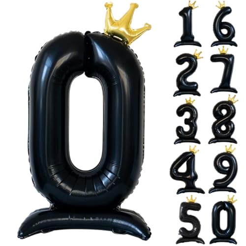 42 Zoll Schwarz Zahl Ballon Stehende Zahl 0 Luftballon mit Krone Schwarz Krone Ballon Zahlen 0-9 Groß Helium Ballons für Geburtstag Party Dekorationen Hochzeit Deko von CHANGZHONG