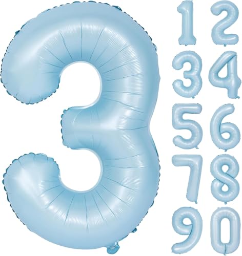 Blau Luftballon 3 Matte Blau Nummer 3 Folienballon Hell Blau 3 Ballons 40 Zoll Mylar Helium Ballon für Geburtstag Party Dekorationen Mädchen Jungen Baby Dusche Hochzeit Jahrestag Deko (Nummer 3) von CHANGZHONG