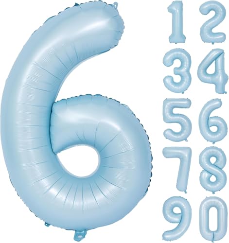 Blau Luftballon 6 Matte Blau Nummer 6 Folienballon Hell Blau 6 Ballons 40 Zoll Mylar Helium Ballon für Geburtstag Party Dekorationen Mädchen Jungen Baby Dusche Hochzeit Jahrestag Deko (Nummer 6) von CHANGZHONG