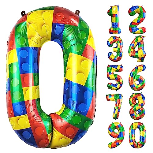 CHANGZHONG® Baustein Geburtstag Ballon Zahl 0 in Farbe Riesen Folienballon Mylar luftballon für Mädchen Jungen Geburtstag Party Dekoration Supplies von CHANGZHONG