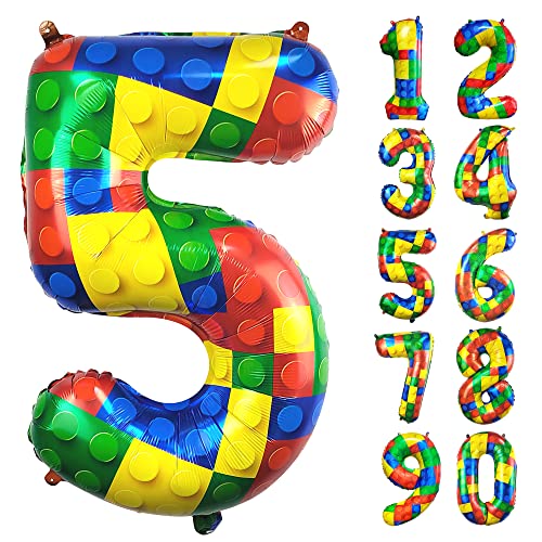 CHANGZHONG® Baustein Geburtstag Ballon Zahl 5 in Farbe Riesen Folienballon Mylar luftballon für Mädchen Jungen Geburtstag Party Dekoration Supplies von CHANGZHONG