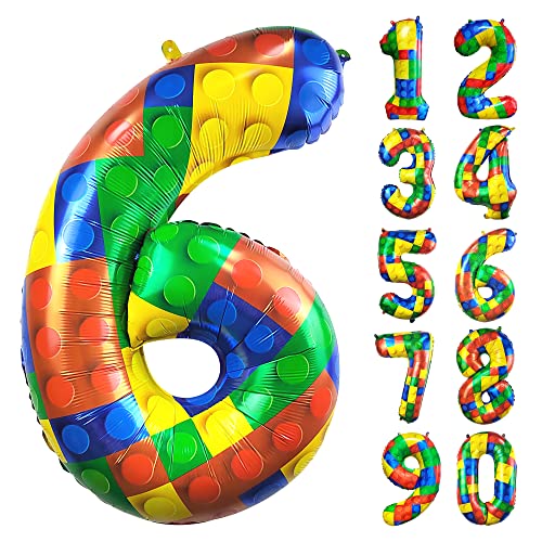 CHANGZHONG® Baustein Geburtstag Ballon Zahl 6 in Farbe Riesen Folienballon Helium luftballon für Mädchen Jungen Geburtstag Party Dekoration Supplies von CHANGZHONG