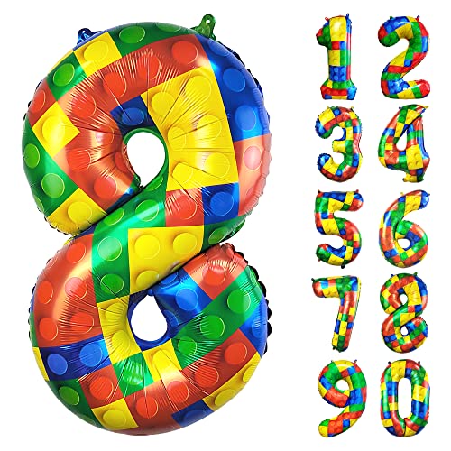 CHANGZHONG® Baustein Geburtstag Ballon Zahl 8 in Farbe Riesen Folienballon Mylar luftballon für Mädchen Jungen Geburtstag Party Dekoration Supplies von CHANGZHONG