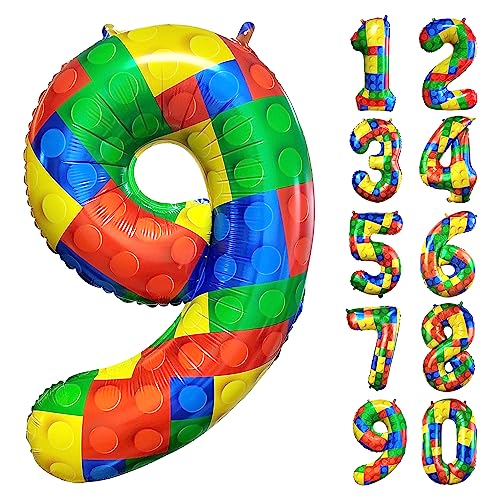 CHANGZHONG® Baustein Geburtstag Ballon Zahl 9 in Farbe Riesen Folienballon Mylar luftballon für Mädchen Jungen Geburtstag Party Dekoration Supplies von CHANGZHONG