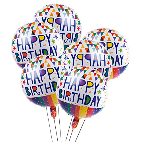 CHANGZHONG 18 Zoll Happy Birthday Folienballons Runde Mylar Helium Ballon Geburtstags Luftballon Geburtstagsballon für Geburtstag Mädchen Jungen Kindergeburtstag Party Dekoration 6 Stück von CHANGZHONG
