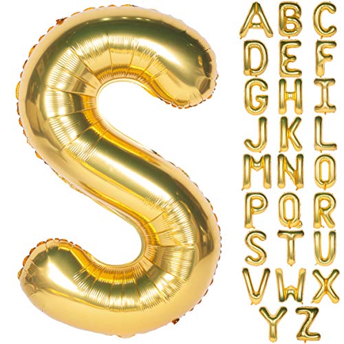 Große Mylar Folie Helium Brief Luftballons 40 Zoll Gold Luftballons Alphabet Buchstaben für Geburtstag Brautdusche Jubiläumsdekorationen(Letter S) von CHANGZHONG