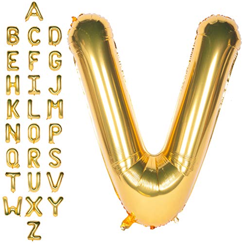 Große Mylar Folie Helium Brief Luftballons 40 Zoll Gold Luftballons Alphabet Buchstaben für Geburtstag Brautdusche Jubiläumsdekorationen(Letter V) von CHANGZHONG