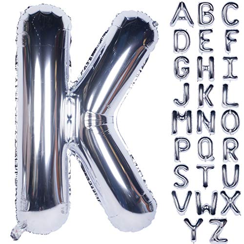 Große Mylar Folie Helium Brief Luftballons 40 Zoll Silber Luftballons Alphabet Buchstaben für Geburtstag Brautdusche Jubiläumsdekorationen(Letter K) von CHANGZHONG