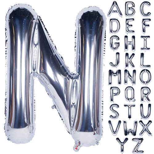 Große Mylar Folie Helium Brief Luftballons 40 Zoll Silber Luftballons Alphabet Buchstaben für Geburtstag Brautdusche Jubiläumsdekorationen(Letter N) von CHANGZHONG