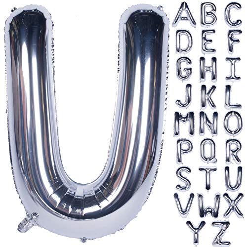Große Mylar Folie Helium Brief Luftballons 40 Zoll Silber Luftballons Alphabet Buchstaben für Geburtstag Brautdusche Jubiläumsdekorationen(Letter U) von CHANGZHONG