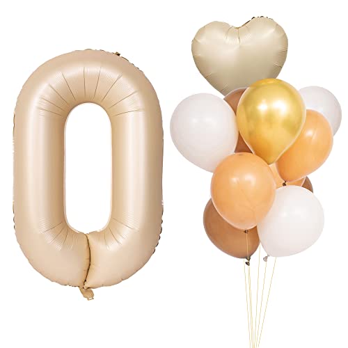 CHANGZHONG Luftballons 0 Geburtstag Karamell Hellbraun Folienballon Zahlenballon 0 mit 8 Latexballons und ein Herzballon Riesenzahl Party Hochzeit Kindergeburtstag Geburtstag von CHANGZHONG
