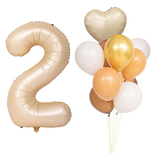 CHANGZHONG Luftballons 2 Geburtstag Karamell Hellbraun Folienballon Zahlenballon 2 mit 8 Latexballons und ein Herzballon Riesenzahl Party Hochzeit Kindergeburtstag Geburtstag von CHANGZHONG