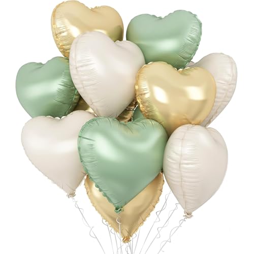 Folienballon in Herzform, Grün, Gold, cremefarben, 45,7 cm, 20 Stück, herzförmige Folienballons für Valentinstag, Hochzeit, Jahrestag, Geburtstag, Brautparty, Babyparty, Party-Dekorationen Folienballon in Herzform, Grün, Gold, cremefarben, 45,7 cm, 20 Stück, herzförmige Folienballons für Valentinstag, Hochzeit, Jahrestag, Geburtstag, Brautparty, Babyparty, Party-Dekorationen von CHANGZHONG