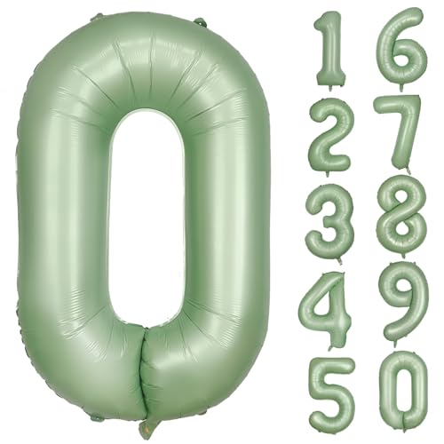 Grün Luftballon 0 Olivgrün Nummer 0 Folienballon Salbeigrün 0 Ballons 40 Zoll Mylar Helium Ballon für Geburtstag Party Dekorationen Mädchen Jungen Baby Dusche Hochzeit Jahrestag Deko (Nummer 0) von CHANGZHONG