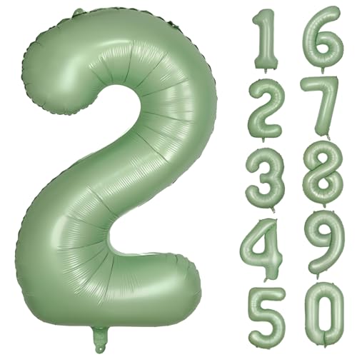 Grün Luftballon 2 Olivgrün Nummer 2 Folienballon Salbeigrün 2 Ballons 40 Zoll Mylar Helium Ballon für Geburtstag Party Dekorationen Mädchen Jungen Baby Dusche Hochzeit Jahrestag Deko (Nummer 2) von CHANGZHONG