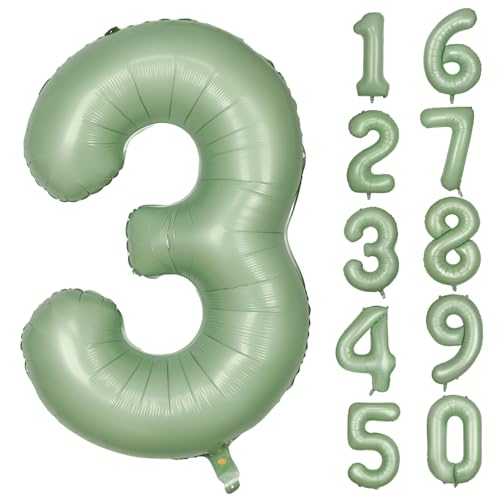 Grün Luftballon 3 Olivgrün Nummer 3 Folienballon Salbeigrün 3 Ballons 40 Zoll Mylar Helium Ballon für Geburtstag Party Dekorationen Mädchen Jungen Baby Dusche Hochzeit Jahrestag Deko (Nummer 3) von CHANGZHONG