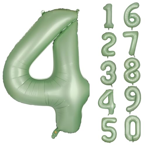 Grün Luftballon 4 Olivgrün Nummer 4 Folienballon Salbeigrün 4 Ballons 40 Zoll Mylar Helium Ballon für Geburtstag Party Dekorationen Mädchen Jungen Baby Dusche Hochzeit Jahrestag Deko (Nummer 4) von CHANGZHONG