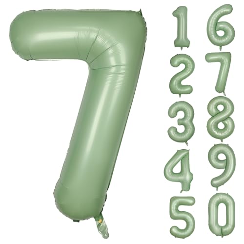 Grün Luftballon 7 Olivgrün Nummer 7 Folienballon Salbeigrün 7 Ballons 40 Zoll Mylar Helium Ballon für Geburtstag Party Dekorationen Mädchen Jungen Baby Dusche Hochzeit Jahrestag Deko (Nummer 7) von CHANGZHONG