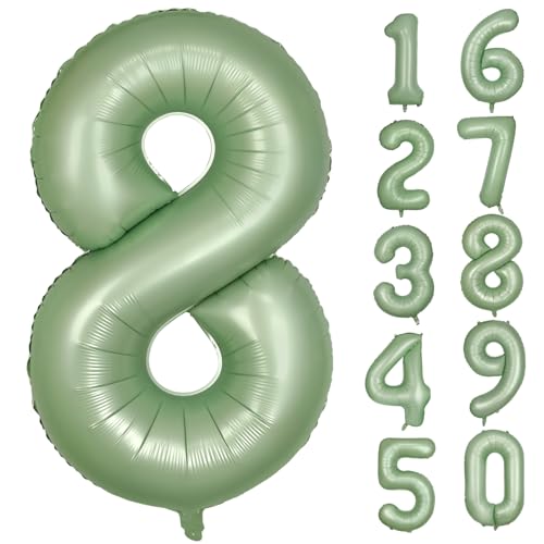 Grün Luftballon 8 Olivgrün Nummer 8 Folienballon Salbeigrün 8 Ballons 40 Zoll Mylar Helium Ballon für Geburtstag Party Dekorationen Mädchen Jungen Baby Dusche Hochzeit Jahrestag Deko (Nummer 8) von CHANGZHONG